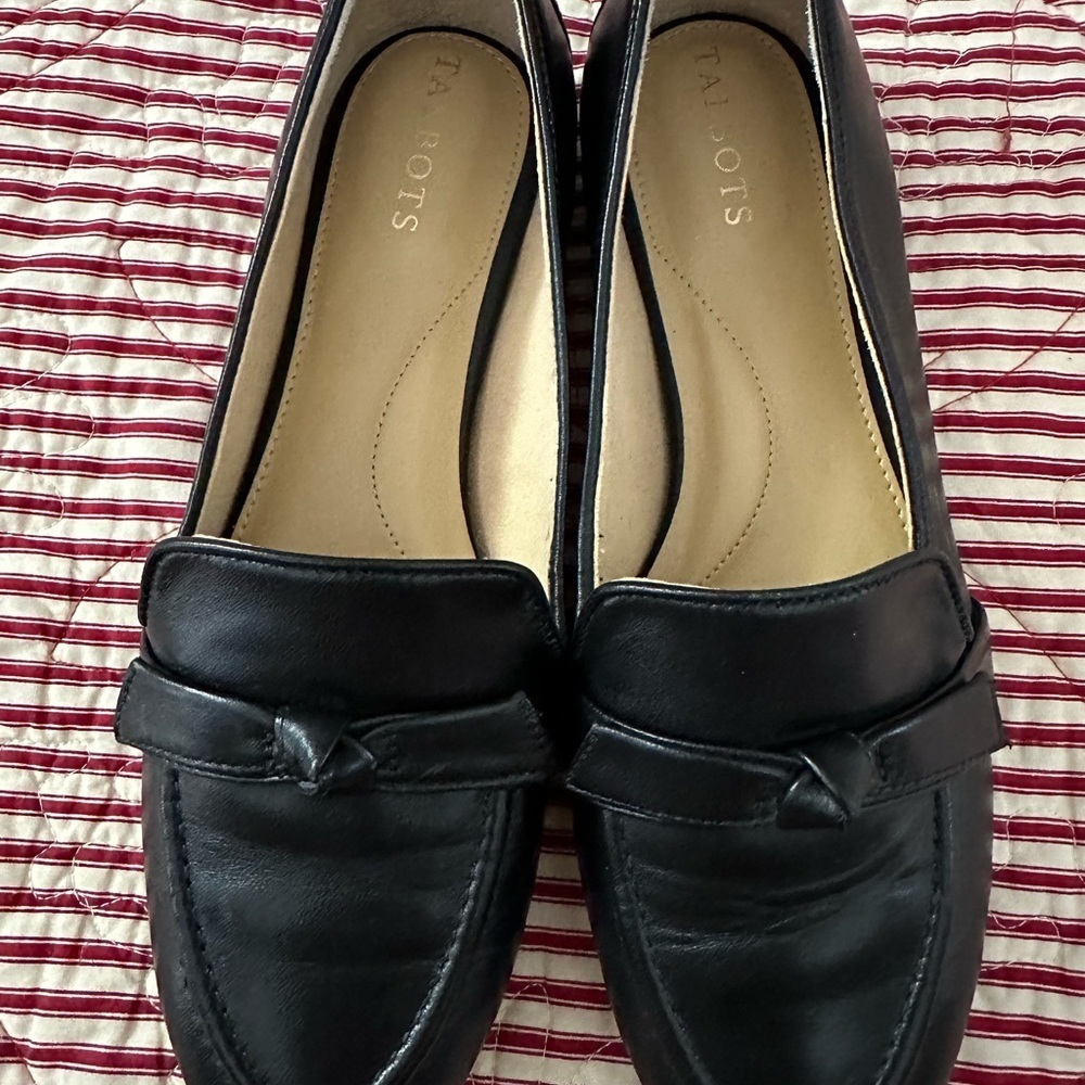 Talbots Black Leather Nautical Loafers Flats